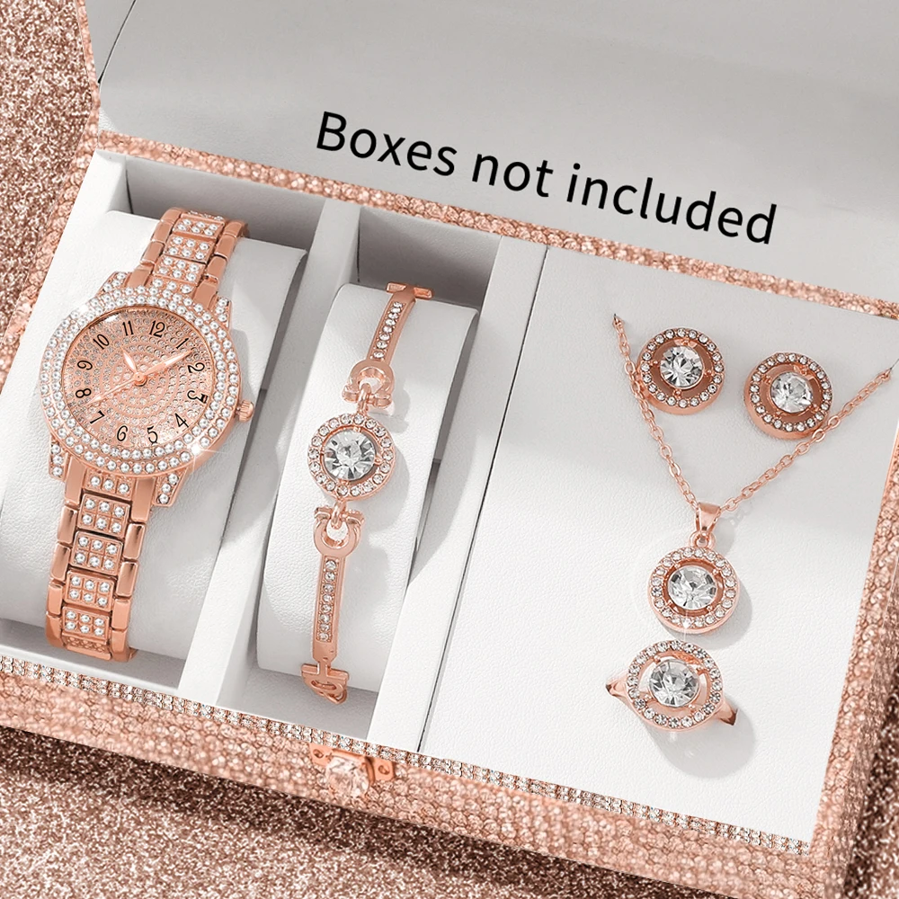 6pcs ladies' exquisite and fashionable quartz watches and exquisite accessories set, suitable for daily wear and holiday gifts