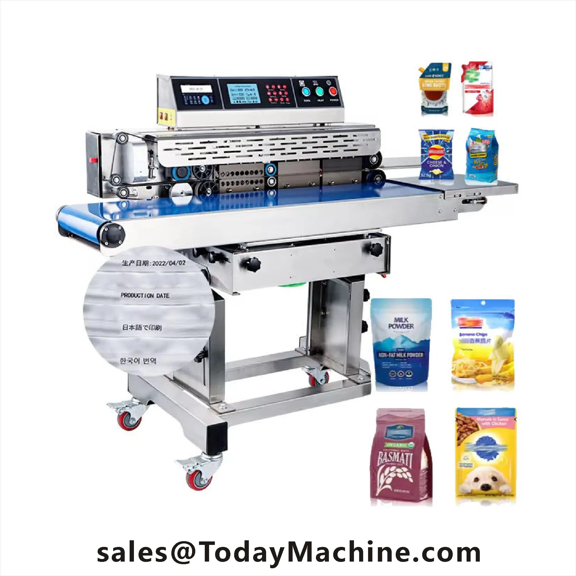 Continuous Band Sealer Industrial Food Packaging Line Factory Plastic Bag Sealing Machine