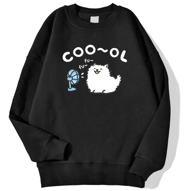 

Samoyed Dog Sitting On The Ground Blowing A Fan Male Sweatshirts Harajuku fur-liner Hooded Fashion S-XXL Hoodies Tops