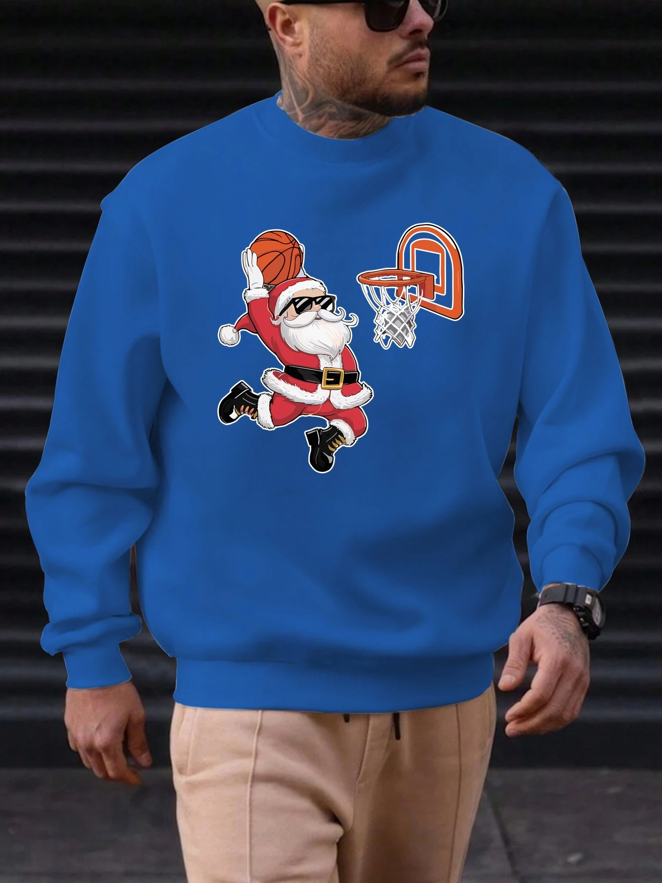 Men's Sweatshirt 2025 New Trending Crewneck Warm Cozy Christmas Santa Basketball Dunk Print Casual Streetwear Festival Top