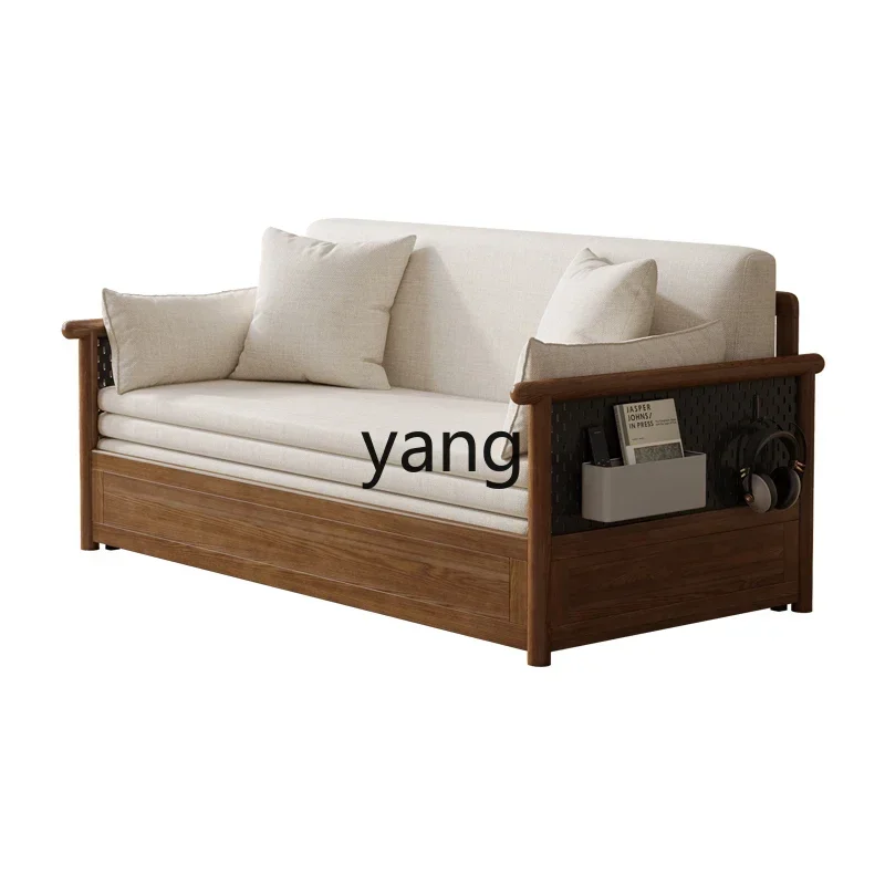 

Lmm all solid wood living room sofa bed small apartment push-pull multi-function folding bed