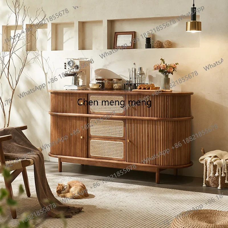 

Nordic solid wood storage rattan sideboard Japanese retro roller blinds small apartment storage entrance R