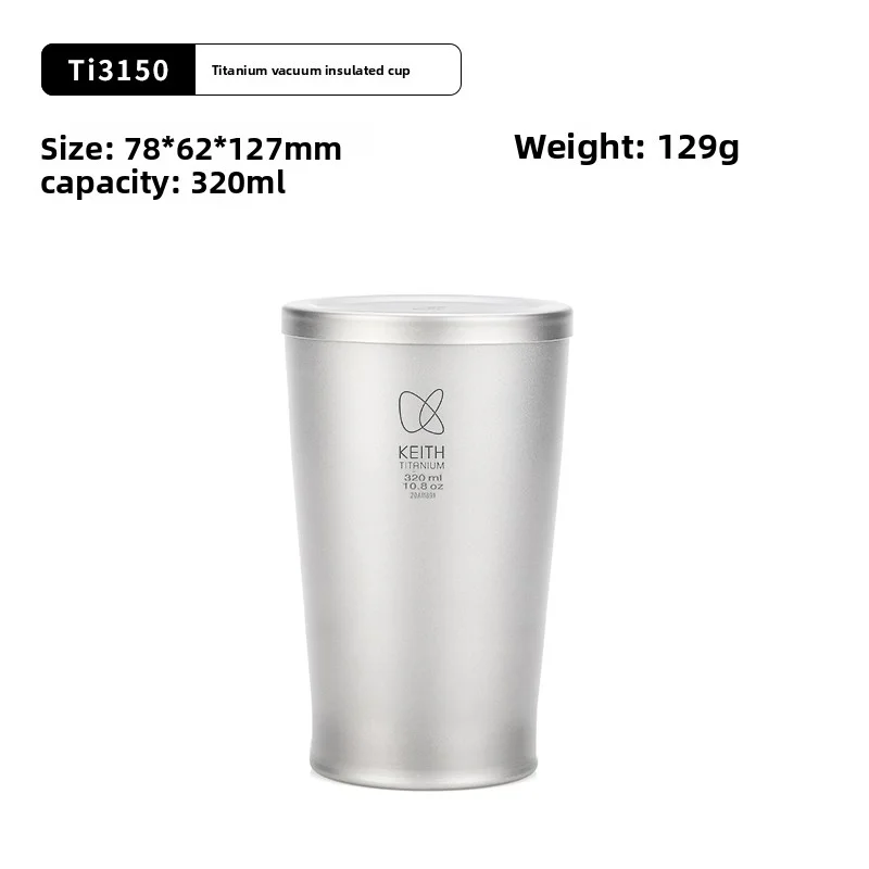 KEITH Pure Titanium Dubbelwandige Vacuüm Geïsoleerde Tumbler 320ml Plasticvrije Beker voor Koffie Bier Kantoor Kamperen