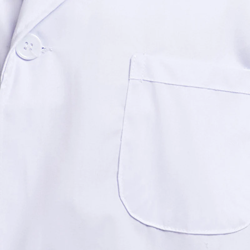 Bata de laboratorio blanca de manga larga Unisex, cuello de solapa con muescas, botón hacia abajo, uniforme de médico y enfermera, blusa