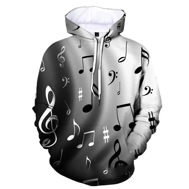 Funny Novelty Musical Note 3d Print Hoodies For Men Autumn Long Sleeves Pullover Sweatshirts Casual Tops Sweater Clothes