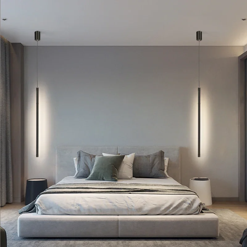 

Modern Bedroom Bedside Ceiling Pendant Light Hanging Lamp For Restaurant Kitchen Dining Room Led Indoor Lighting Black Long Tube