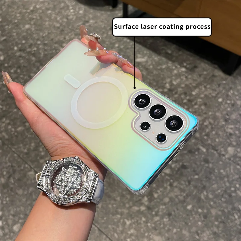 Modne magnetyczne etui z laserowym gradientem tęczy, odpowiednie do matowego etui ochronnego Samsung Galaxy S25 S24FE S23 Ultra Plus
