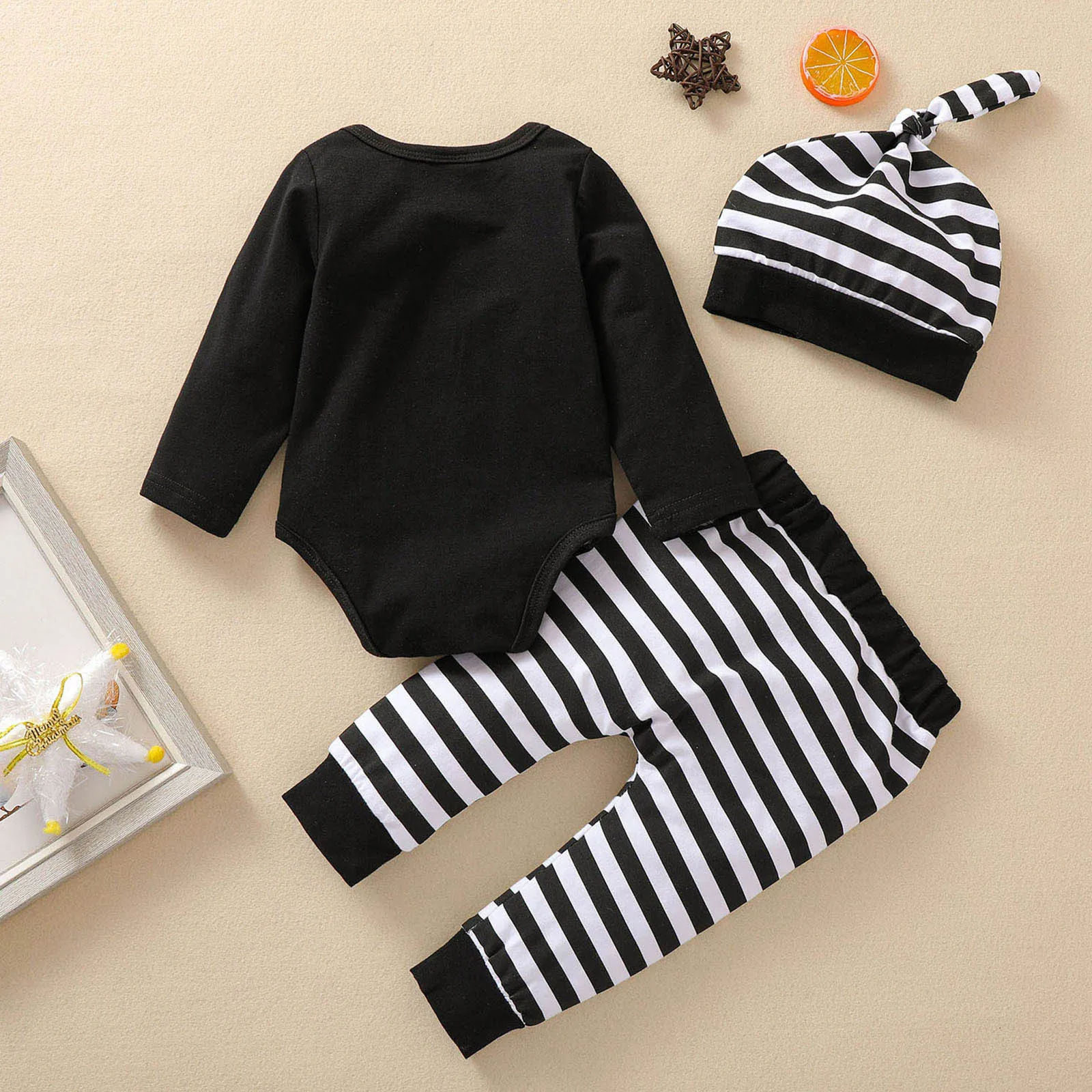 My First New Year Baby Boy Girls Clothes Sets for Newborn Baby Clothing Letter Print Romper+Striped Pants+Hat 3Pcs Outfits 0-18M