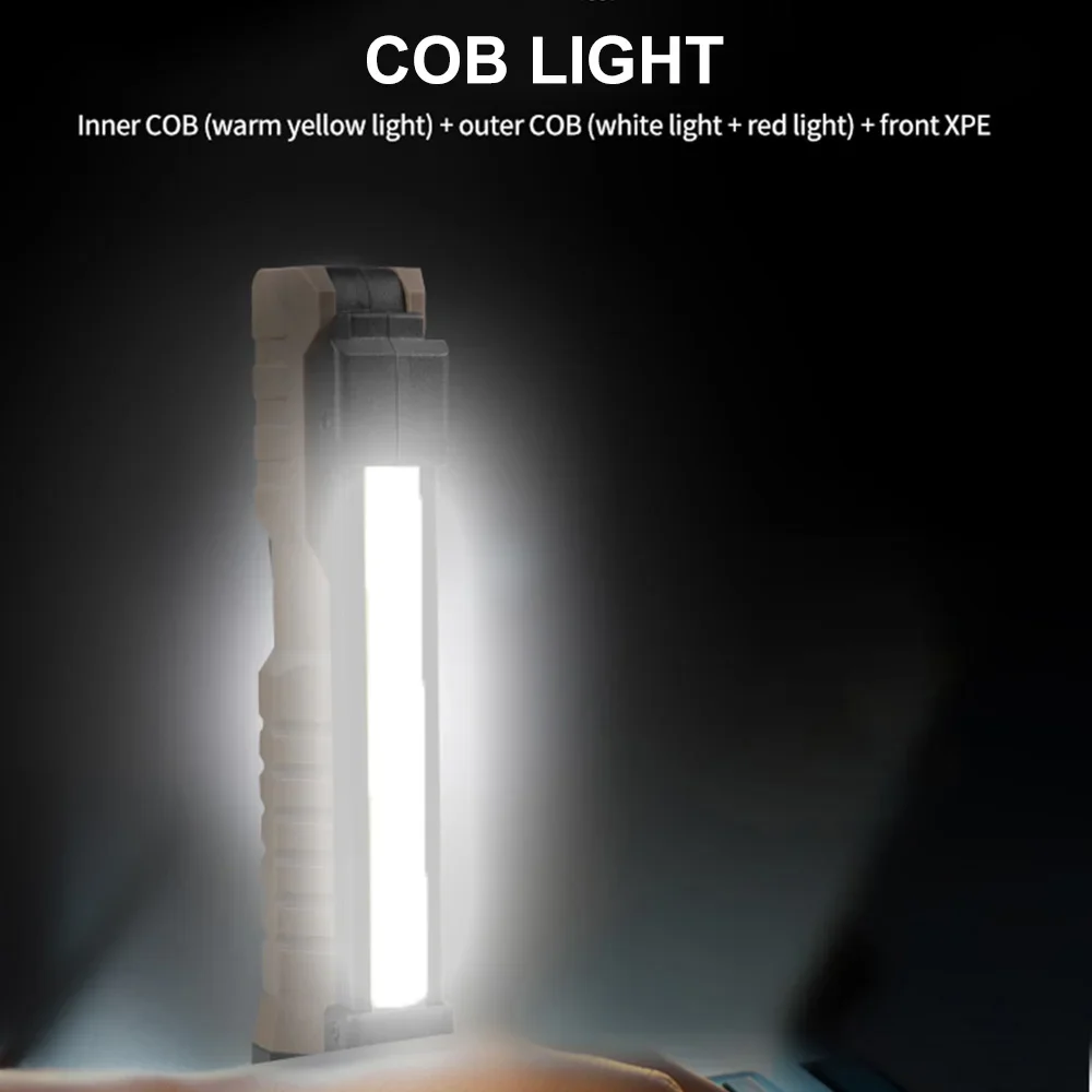 Lampe de poche pliable à LED COB XPE, Rechargeable par USB, lampe de travail, d'inspection magnétique, étanche, lumière d'urgence, lanterne de voyage