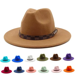 Fedora Unisex Solid Color Fedora Classic Belt Accessories Women's 21 Color Church Hat Jazz Hat Autumn and Winter British Style