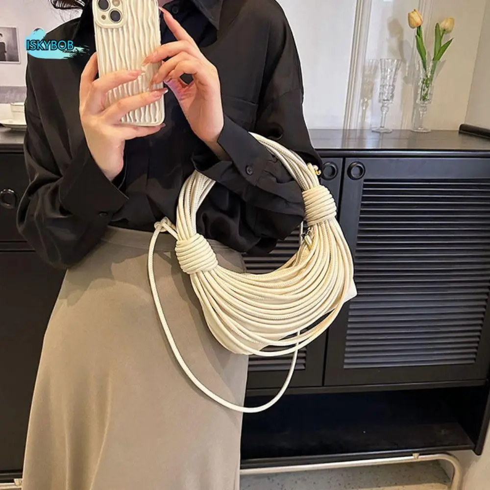 

Cool Half-Moon Bag Handwoven Noodle Bag PU Crossbody Bag INS Shoulder Bag Korean Style Luxury Fashion Underarm Bag Travel