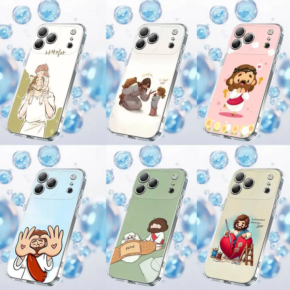 

Funny Cartoon Jesus Girl Phone Case For iPhone 17,16,15,14,13,12,11 Plus,Pro,Max,Plus,E,SE4,Air,Mini Transparent