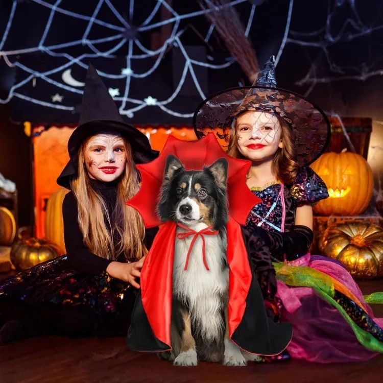Halloween Pet Cape Costume Vampire Cloak Wizard Outfit Cosplay Apparel Party Costumes for Small Medium Dogs Cats Pet Supplies