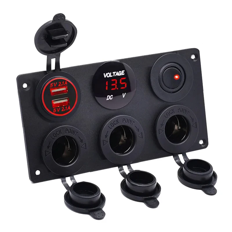 

12V Multi Panel Cigarette Lighter Socket Power Cigar Jack Plug 4.2A USB Charger Voltmeter Switch Board for Truck Camper Marine