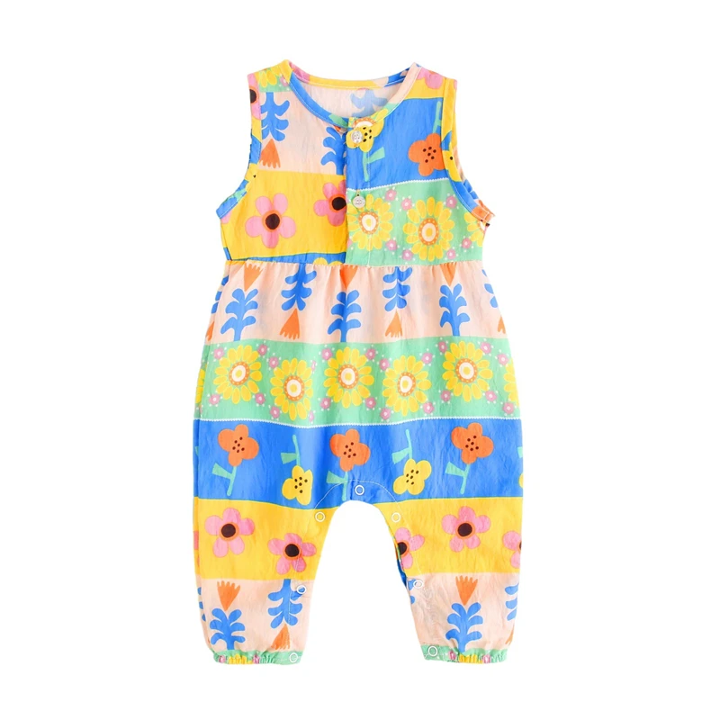 Fotografia 4: Macacões de Verão para Bebês Meninas com Estampa de Flores, Roupas Casuais Sem Mangas