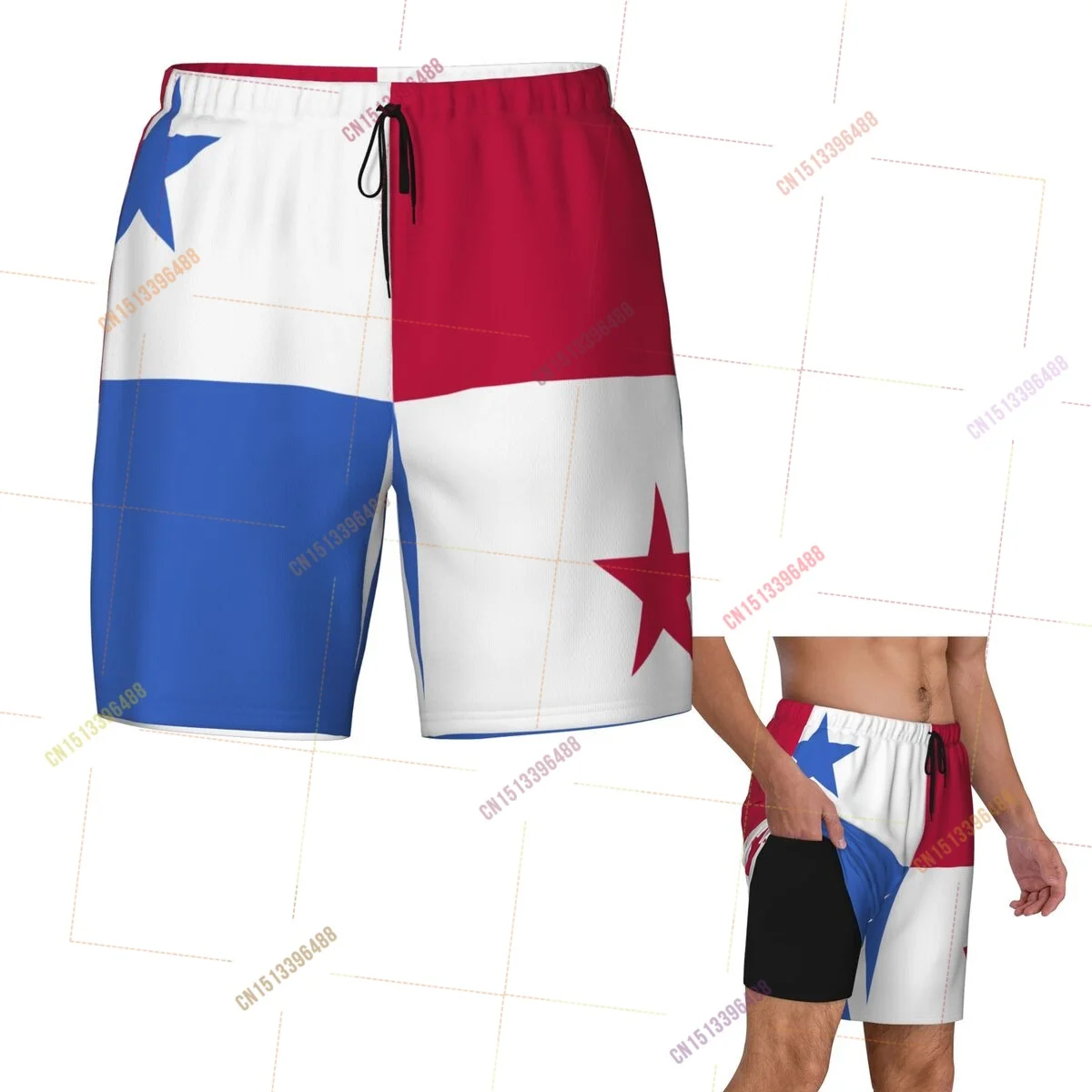 

2026 Panama Flag Top Print 3D Mens Swimming Trunks Hawaiian Bathing Beach 2 in 1 Quick-Dry Summer Swim Shorts With Pockets