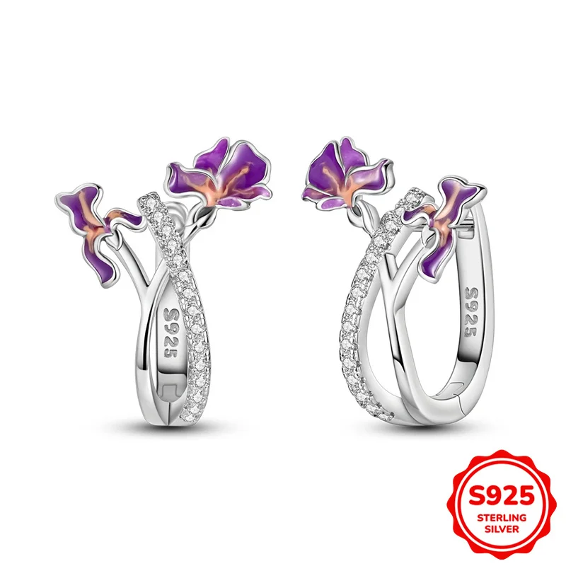 

100 %925 Sterling Silver Earrings Women Shining Twin Iris Earrings Hoop Earring For Anniversary Wedding Jewelry Gift