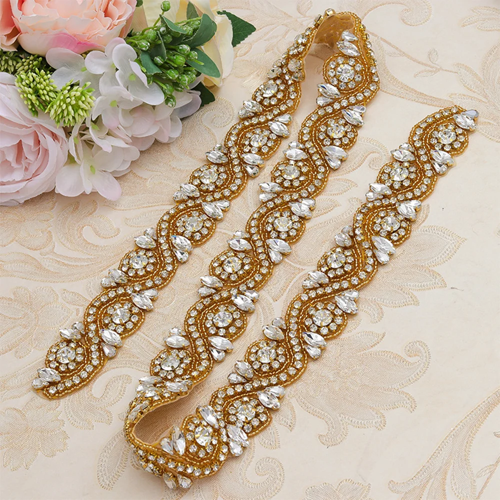 

Crystal Rhinestone Waist Chain Sash Iron On Waistband Jewelry Patch for Bridal Wedding Dress Decorations Hot Fix Accessories