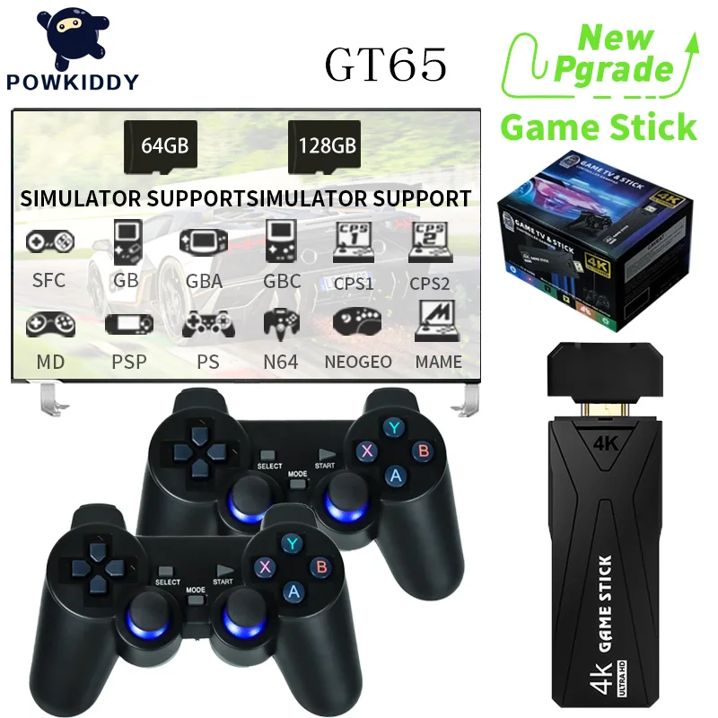 POWKIDDY Y3 Video Game Console 2.4G Double Wireless Controller Game Stick 4K 10000 Games 64GB Retro Games Players