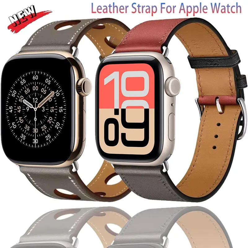 

Кожаный ремешок для Apple Watch Ultra 2/1 49 мм 11 10 9 8 7 6 5 4 SE, модный браслет высокого качества для iWatch 46 мм 42/45/41/44/40 мм
