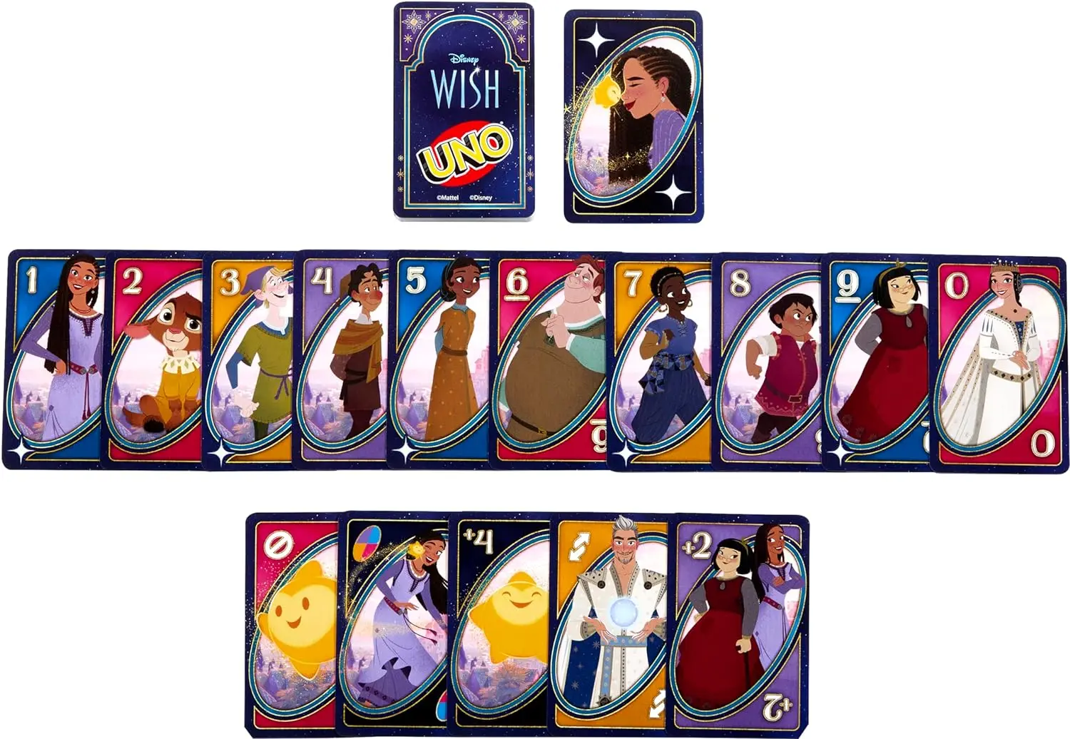 Mattel Games UNO Disney Wish Card Game for Kids Adults Game Night with Characters from The Movie Special Rule 2 to 10 Players