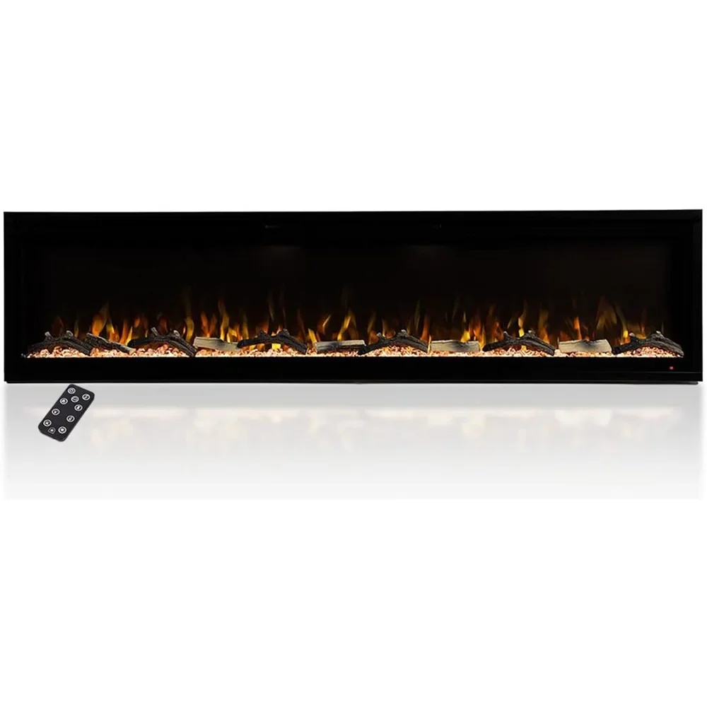 72 Inch Smart Linear Electric Fireplace - Recessed in-Wall and Wall-Mount, Multiple Flame Colors, Compatible with Alexa