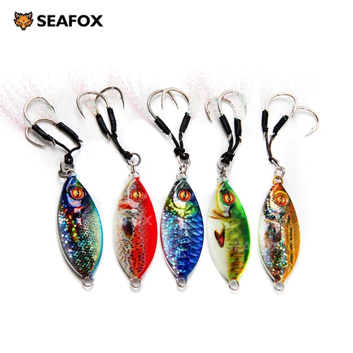 Imagen 1 del producto 228 alta calidad agua salada 30g 40g 60g 80g cebo de plomo colorido plantilla luminosa plantillas de Metal lento con gancho auxiliar señuelo de Jigging