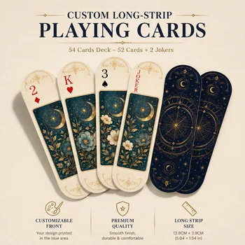 54pcs Custom Playing Cards Personalized Long Strip Playing Cards Photo Logo Design Creative Poker Deck Party Game Camping Gift