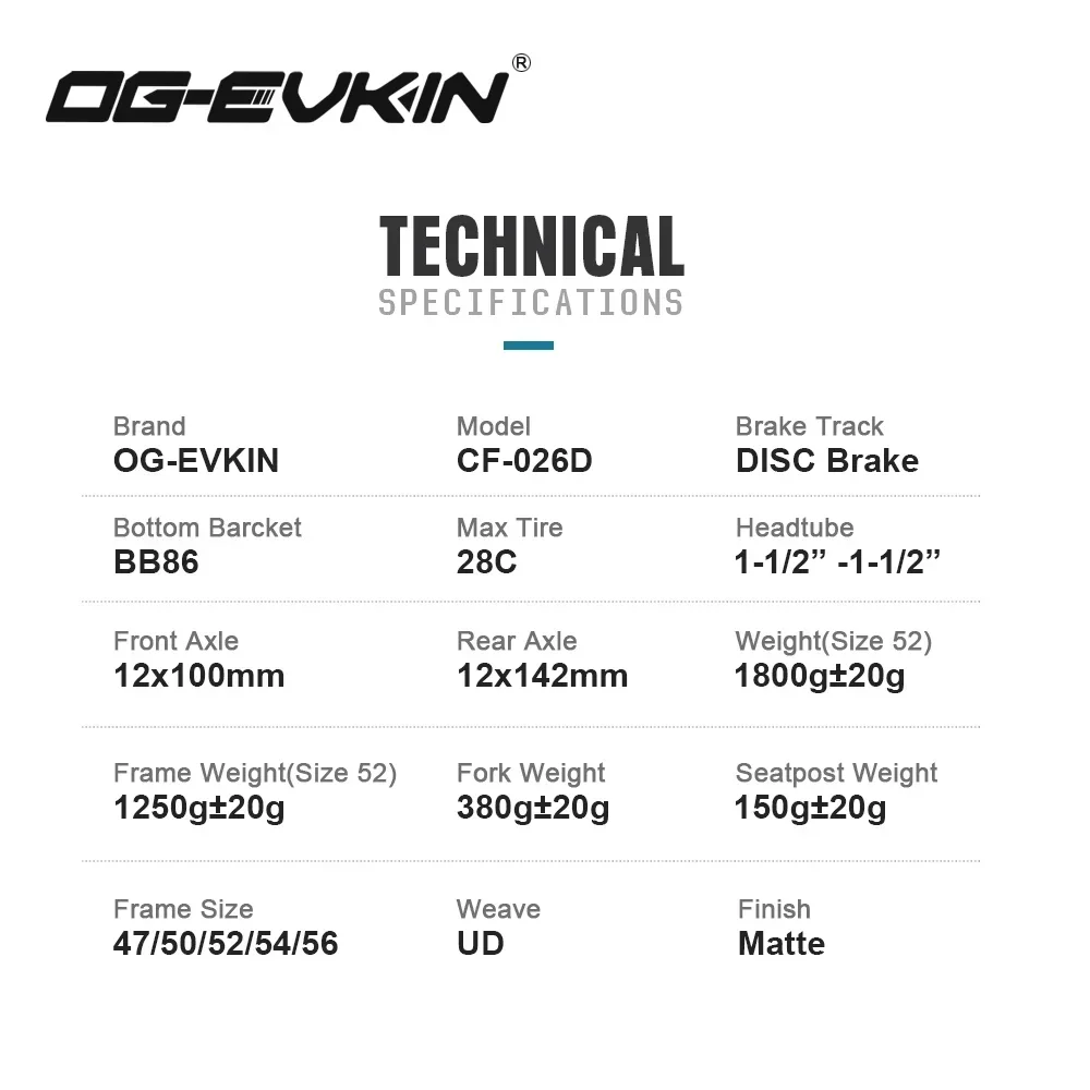 NEW Og-Evkin CF026-D Aero Road Bike Carbon Frame Internal Cable Thru Axle 12*142 BB86 700C Straight Tube Disc Brake view 6