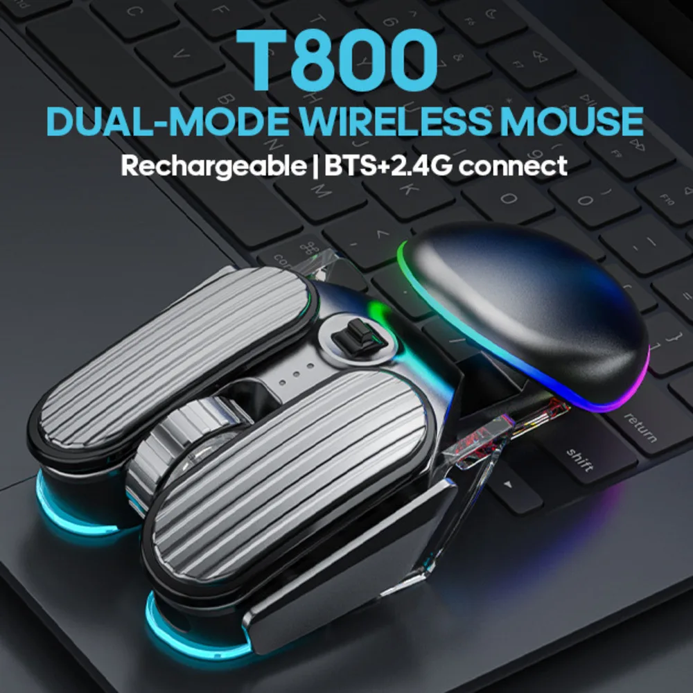 New Rechargeable RGB Light Effect Wireless Mouse Low Noise Silent Gaming E-Sport Bluetooth Mice For Computer Office Laptop PC