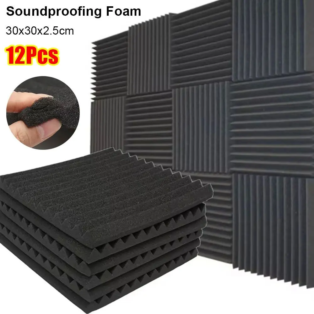 1/12Pcs New Sound Insulation Soundproofing Foam 30x30x2.5cm Triangular Groove Acoustic Foam Board Soundproof Studio Wall Panel