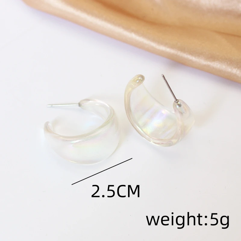 Korean Acrylic Resin AB Colors Wide C-Type Drop Earrings for Women Exquisite Transparent Colorful Geometric Jewelry Girl Gift