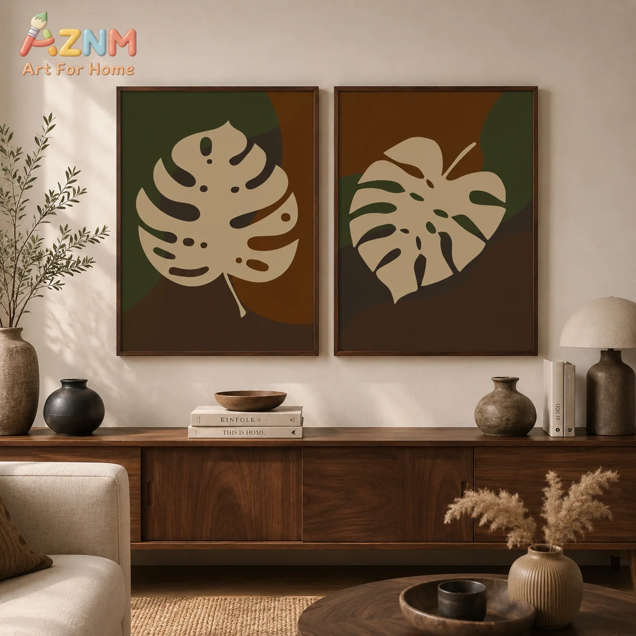 AZNM Unframed Canvas Print Boho Monstera Leaf Wall Art Abstract Tropical Plant Living Room Home Decor Poster