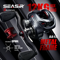Seasir Salminus Baitcasting Fishing Reel Carbon Fiber+Aluminum Frame Drag 12Kg 8.0:1 High Speed Gear Ratio 11+1BB For Large Fish