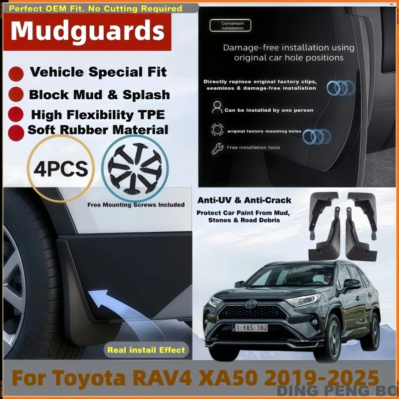 4Pcs Mud Flaps Splash Guards For Toyota RAV4 XA50 2019-2025 Front Rear Fender Mudguards Auto Styling Car Accessories Parts