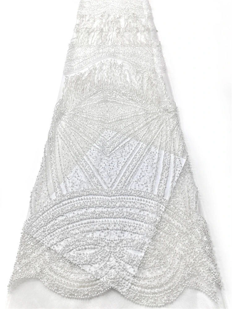 

Новейшая нигерийская кружевная ткань 2026 года, расшитая вручную бисером, роскошная французская вышивка, тяжелая ткань с бисером для свадебных платьев