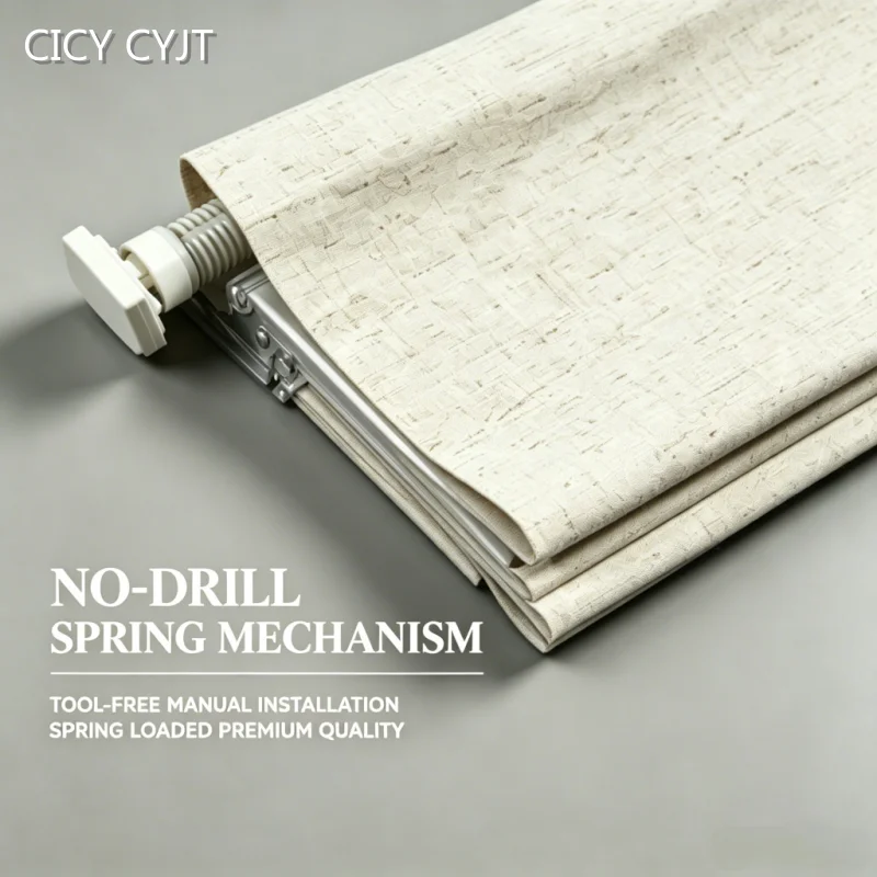 2026 New No Drilling Design Shade Proof Type Linen Fabric Flush System Coldless Manual Roman Blinds For Inside Window