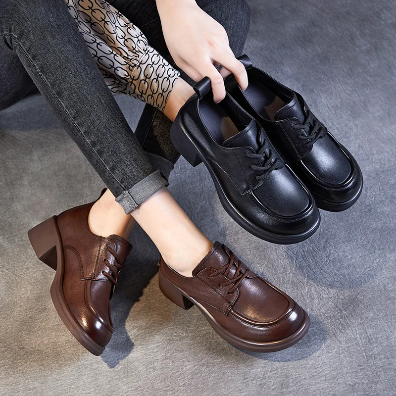 High heels 2026 Spring and Autumn new genuine leather coarse order shoes  leather shoes for women