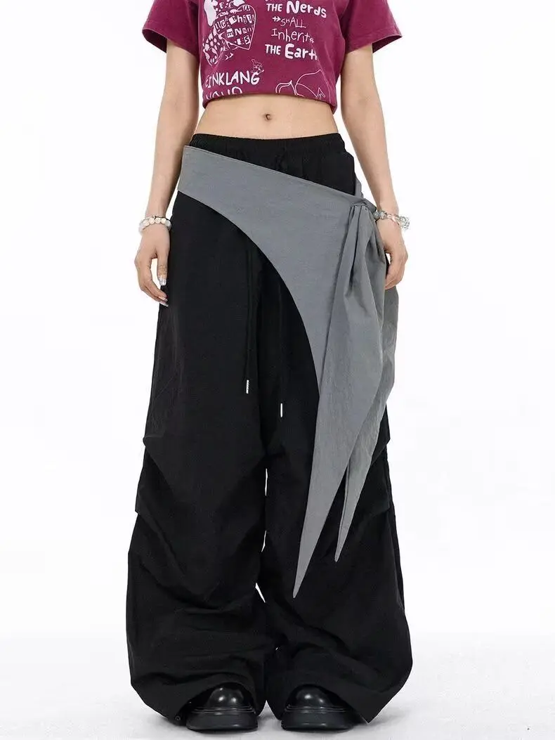 Women's Thin Ribbon Design Retro Casual Pants Summer Girl High Waist Loose Trousers Hip-hop Bottoms Female Wide Legs Sweatpants