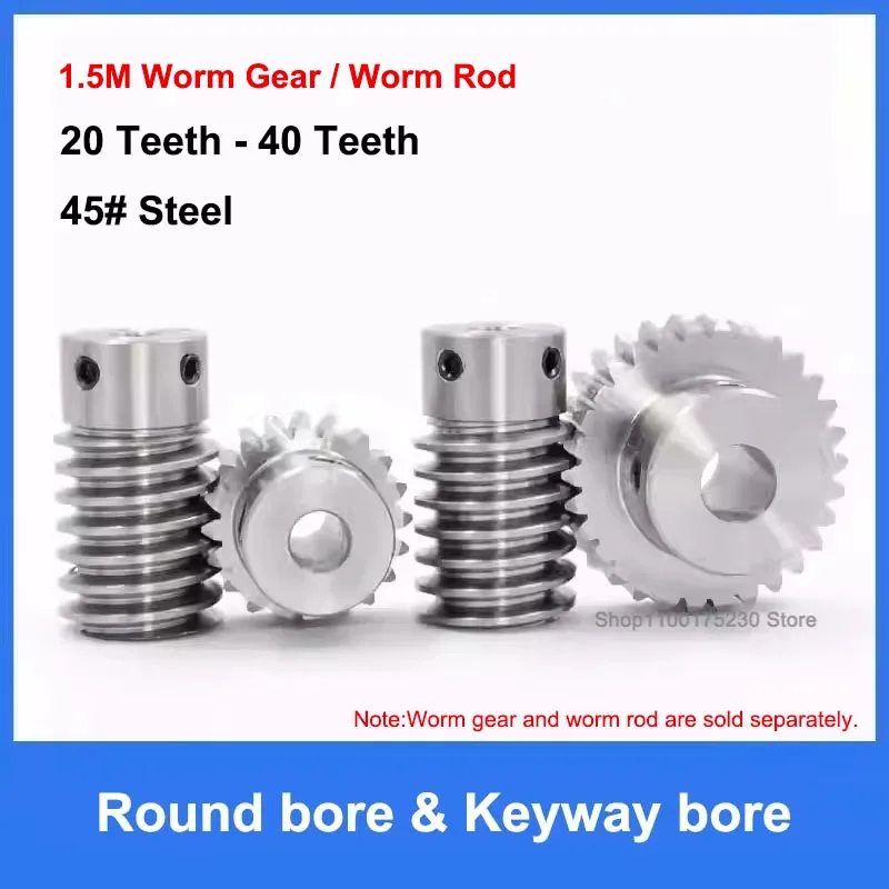 

1Pcs 1.5M 20/25/30/40T 45# Steel Worm Gear Wheel Worm Rod 1.5 Modulus 20/25/30/40 Teeth Worm Gear Round Bore & Keyway Bore