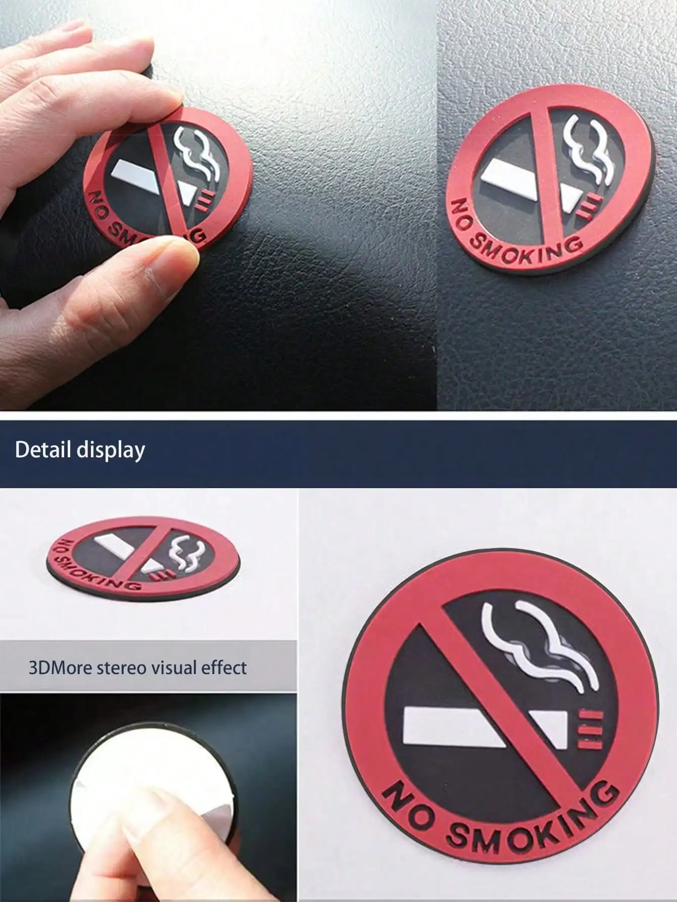 2PCS No Smoking Car Sticker Shape Round Red Sign for Car Glass Business Door Universal Auto Parts image 4