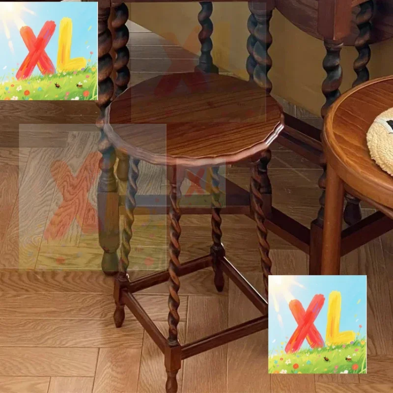

French medium and retro solid wood sofa edge few bedside movable small apartment table chair living room bedroom stool flower st