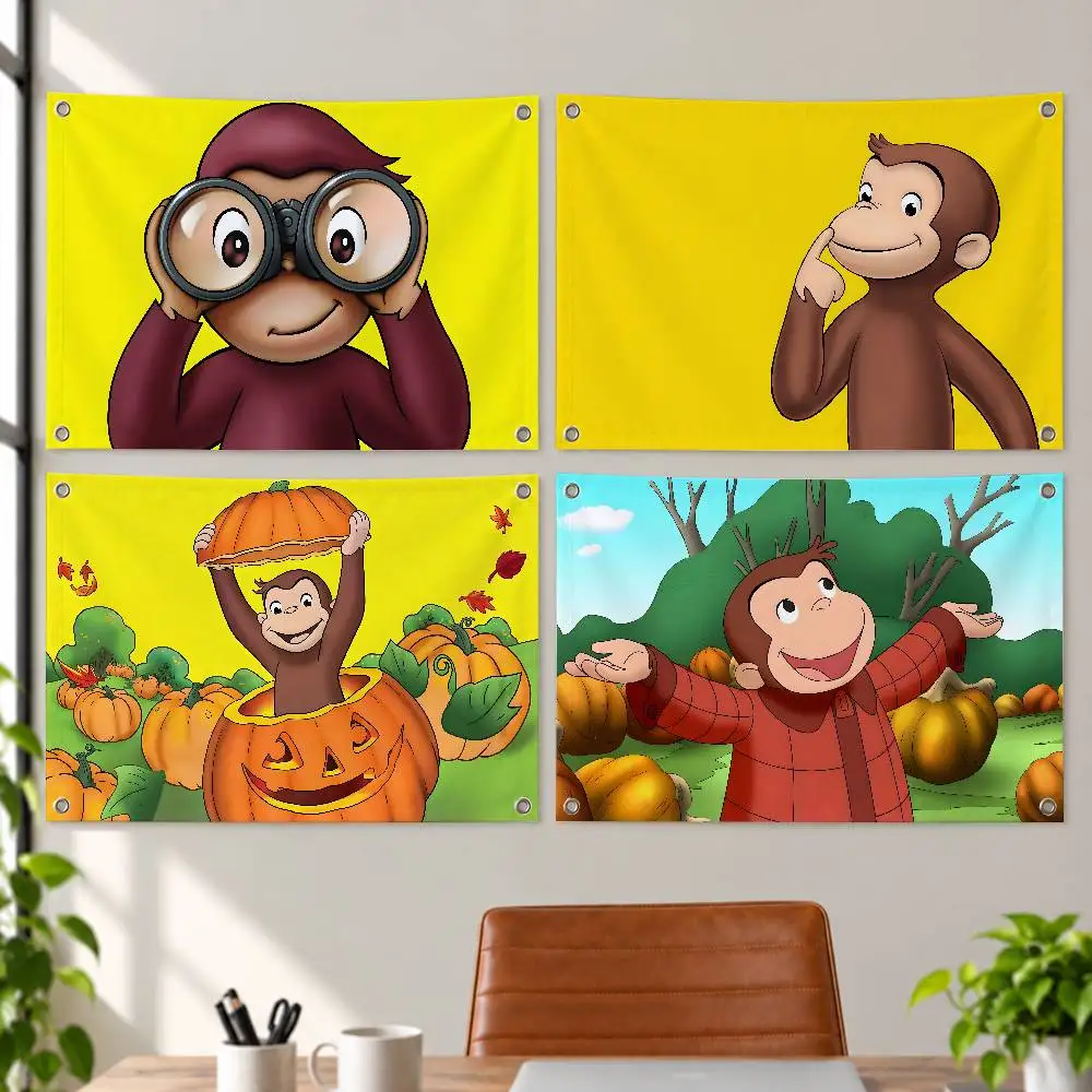 C-Curious Mokey G-George Aesthetic Wall Tapestry Flag Printed Wall Hanging Living Room Party Outdoor Decor