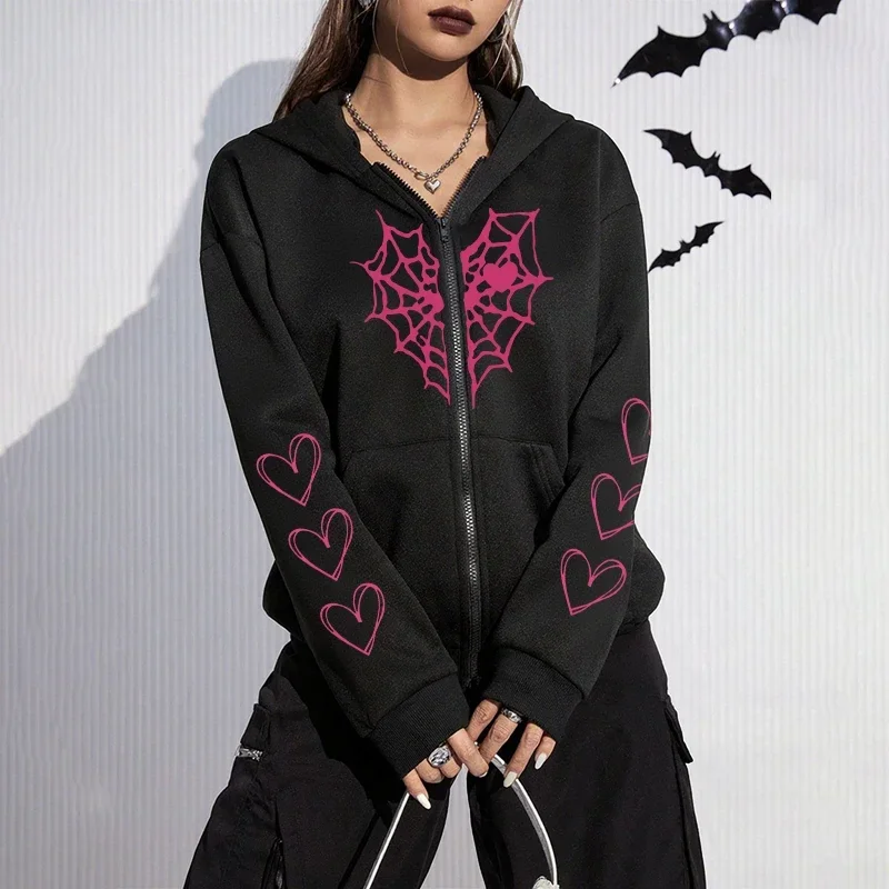 Sweatshirt Woman Zip-up Hoodie Urban Casual Fashion Hooded Coats 2026 Female All Season Cute Loose Jacket