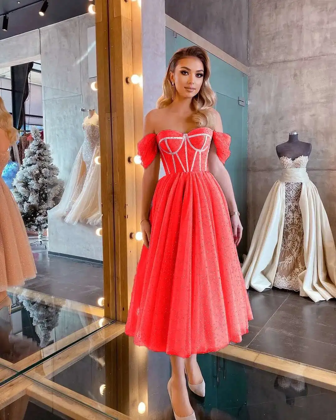 

Temperament Sequin Women's Princess Mid Length Wedding Dress Evening Dress Fashion Dress Summer Dress Robe Vestido Women Elegant