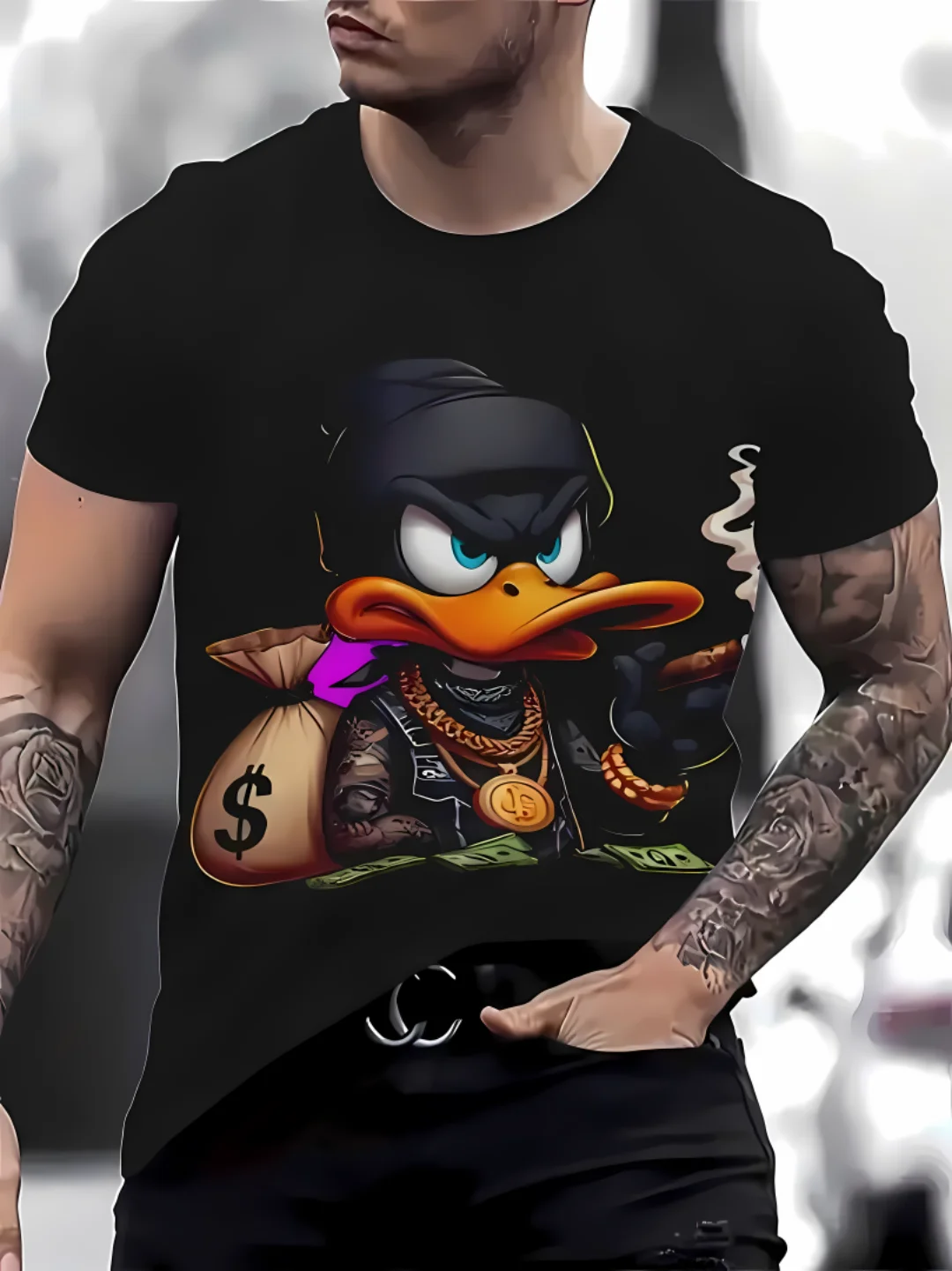 2025 Summer New Men's T-shirt Cartoon Fun Pattern Summer Loose and Casual Men's Round Neck T-shirt
