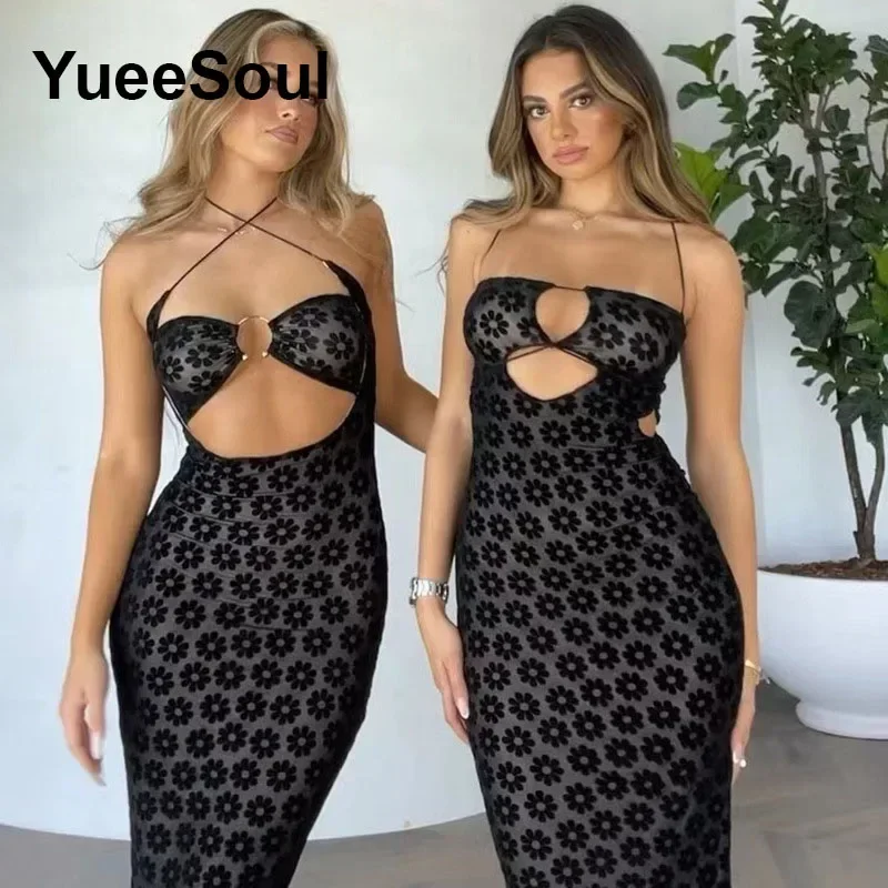 Vestidos de encaje transparente para mujer, vestidos largos sin mangas, ajustados, Sexy, para fiesta, cumpleaños y Club, elegantes, 2024