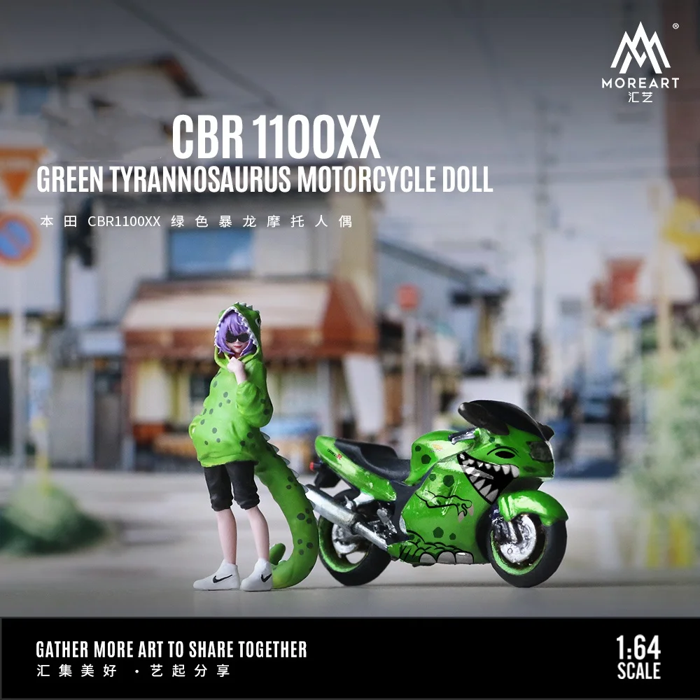 **PRE-SALE**MoreArt 1:64 Honda CBR1100XX Green Tyrannosaurus motorcycle resin action figure set model is in stock