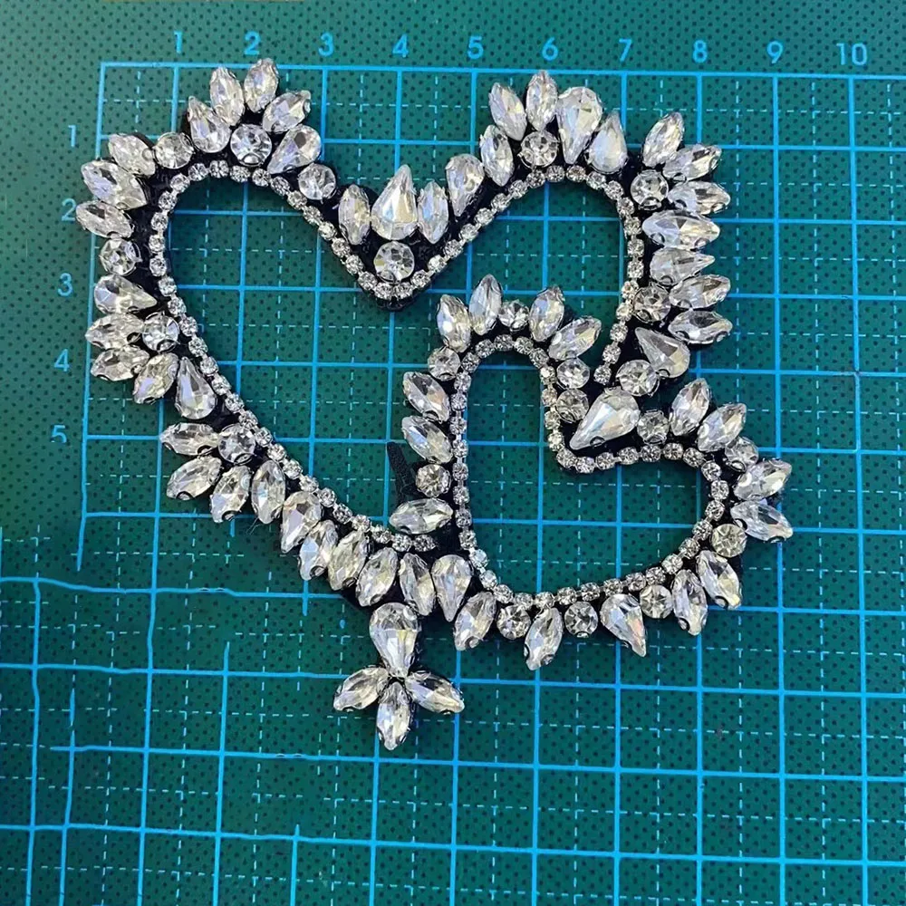 1 Piece Fashion Heart Shape Rhinestone Beaded Patches for Clothes Sew On Patch Badge Applique Embroidered Patches