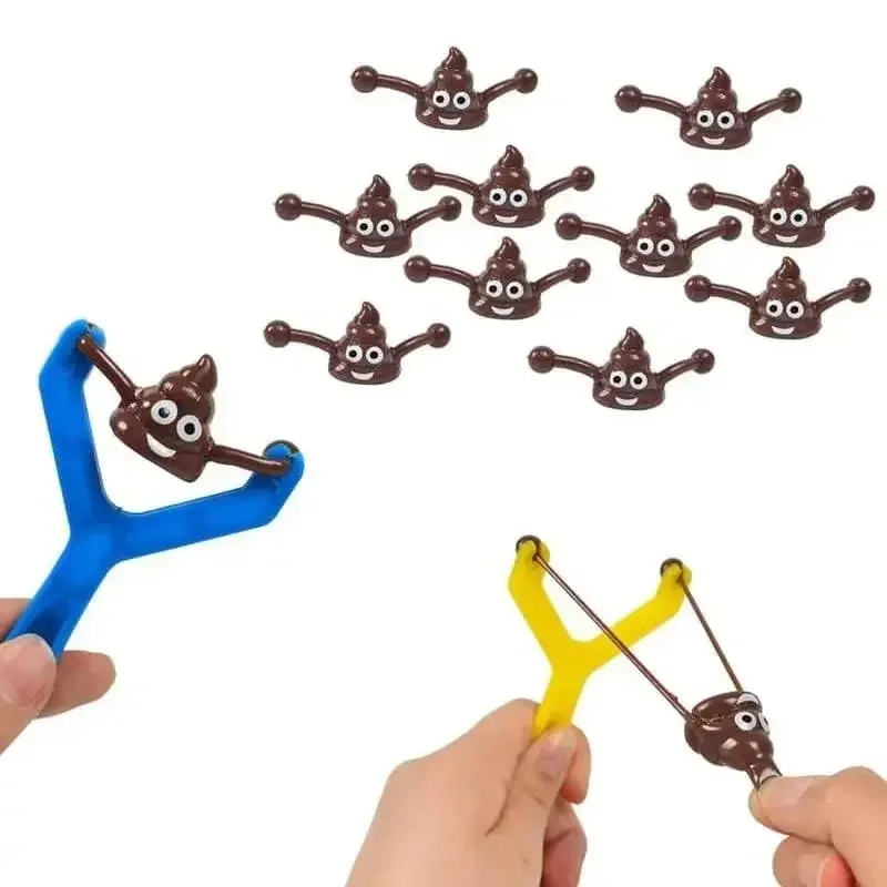12pcs Mini Rubber Flying Poop Slingshots Smiley Poop Stretch Stress Reliever Adult Party Prank Supplies